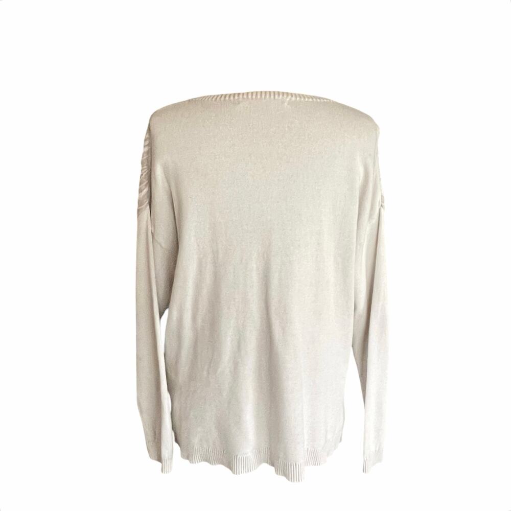 Woolrich Beige Multi-Texural Knit Fisherman's Sweater Women LARGE V-neck (flaw) - Picture 9 of 13